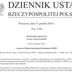 Fragment oficjalnego dokumentu z godłem Polski i tekstem "Dziennik Ustaw Rzeczypospolitej Polskiej".